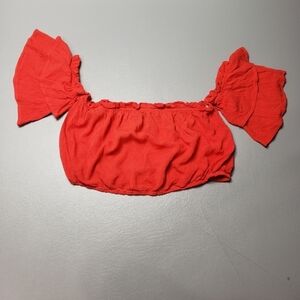 3/$15 Windsor dark orange cold shoulder ruffled crop top women's size large